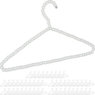 Relaxdays Pack 50 Perchas Ropa Con Perlas Blusas, Colgador Pantalones Y Faldas, Pl&aacute;stico Y Metal, 22x40x1,2 Cm, Blanco