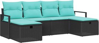 vidaXL Juego De Sof&aacute; 6 Uds. 6-n&uacute;mero De Plazas Negro Y Turquesa Vidaxl