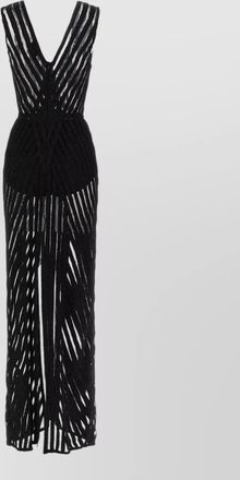 Elisabetta Franchi red carpet maxi length sheer striped dress