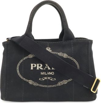 Prada Black Nero Canvas Handbag Shoulder Bag Tote Bag (Pre-Owned)