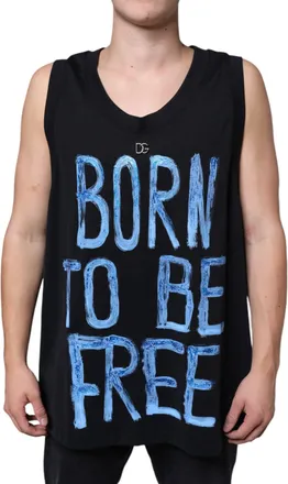 Dolce & Gabbana Mens Black Cotton Born To Be Free Sleeveless T-Shirt Nylon Elastane