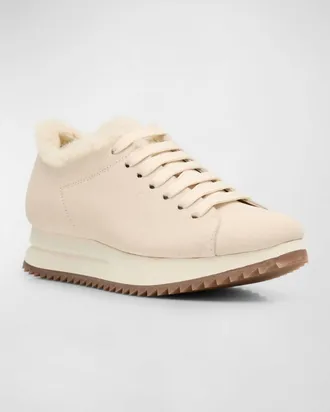 Pedro Garcia Womens Orinda Shearling Sneakers In Basmati
