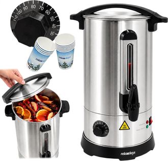 Relaxdays Relaxdays Dispensador De Vino Caliente, 7l, 30-110 &deg;c, Con Grifo, Termostato, Indicador Nivel, Acero Inoxidable Plateado