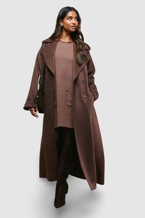 Oasis Cuff Detail Belted Coat in Chocolate at Nordstrom, Size 10