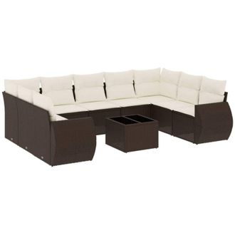 vidaXL Set De Sof&aacute;s De Jard&iacute;n 10 Pzas Y Cojines Rat&aacute;n Sint&eacute;tico Marr&oacute;n Vidaxl