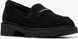 Clarks Lauryl Step 26184348 Loafer Womens B Black Suede Slip On Shoes LIQ812