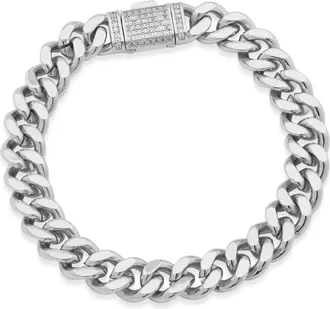 Savvy Cie Jewels RHODIUMPLATED CUBAN LINK BRACELET WITH Z CZ ACCENT