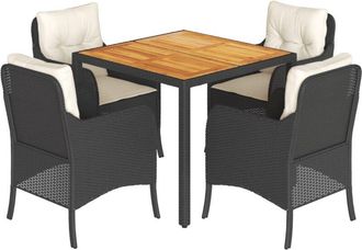 vidaXL Set De Muebles Jard&iacute;n 5 Pzas Con Cojines Rat&aacute;n Sint&eacute;tico Negro Vidaxl