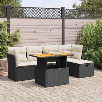vidaXL Set Sof&aacute;s Jard&iacute;n Y Cojines 6 Pzas Rat&aacute;n Sint&eacute;tico Acacia Negro Vidaxl