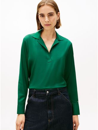 Tommy Hilfiger Womens Stretch V-Neck Pullover Shirt - Green - XL