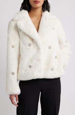 CeCe by Cynthia Steffe Embellished Faux Fur Coat in Ivory at Nordstrom, Size Large