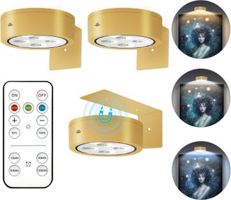 OEM 3 Apliques De Pared Para Cuadros, Tira De Luz Led Magn&eacute;tica Con Mando A Distancia, Intensidad Y Temporizador Ajustables, 3 Modos De Iluminaci&oacute;n Para M