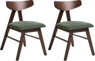 Beliani Set of 2 Dining Chairs Brown and Green Polyester Rubber Wood Frame Upholstered Seat Dining Room Kitchen LACOTA