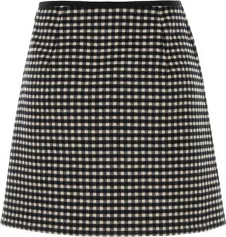 Valentino Garavani Womens Houndstooth Wool Skirt Black Virgin Cashmere