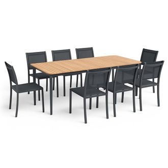 Oviala Mesa de jard&iacute;n de aluminio/teca y 8 sillas