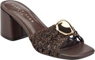 Marc Fisher Farrel Embellished Square Toe Slide Sandal in Dark Brown at Nordstrom, Size 5.5