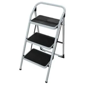 Wurko Wurko - Taburete 3 Pelda&ntilde;os Tubo Redondo Bajo, Taburete Escalera 203a 3p ( )tubo Redondo Agarre Bajoacero Pintado Blancoplegable Para F&aacute;cil Almacenaje