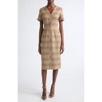 St. John Artisanal Weave Tweed Midi Dress in Copper Multi at Nordstrom, Size 10