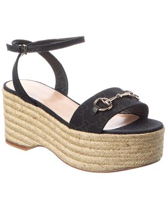 Gucci Horsebit Gg Canvas Wedge Sandal