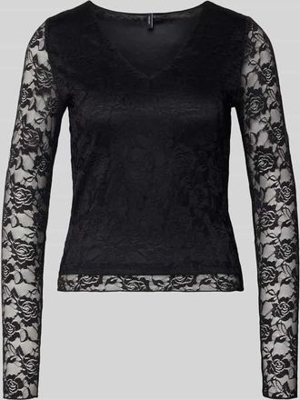 Vero Moda Slim Fit Langarmshirt in Spitzen-Optik Modell IBEN in Black, Größe XS