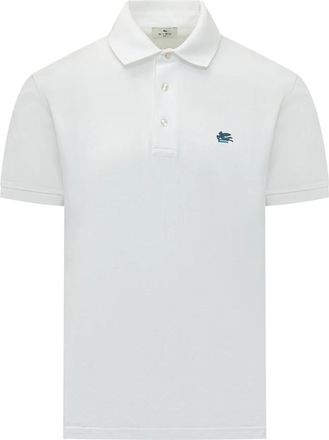 Etro Cotton Pique Polo Shirt met Pegaso-borduursel - Heren - Polos - Wit - XL - Katoen - Tops