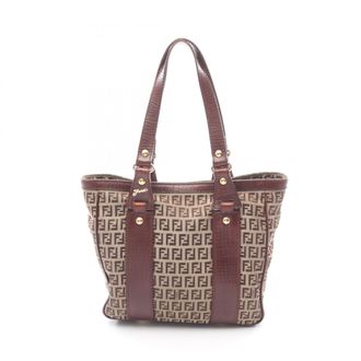 Fendi Beige Brown Canvas Leather Handbag Tote Bag (Pre-Owned)