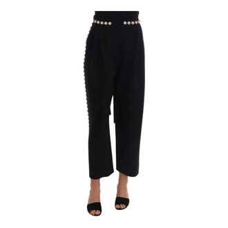 Dolce & Gabbana Crystal Broeken Wide Leg - Dames - Broeken - Zwart - Maat: XS Katoen