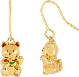 Estella Bartlett Lucky Cat Drop Earrings in Gold at Nordstrom
