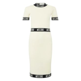 Moschino Fitted Midi Dress With Logo - female - Moschino - Midi Dresses - White - XL - Dresses