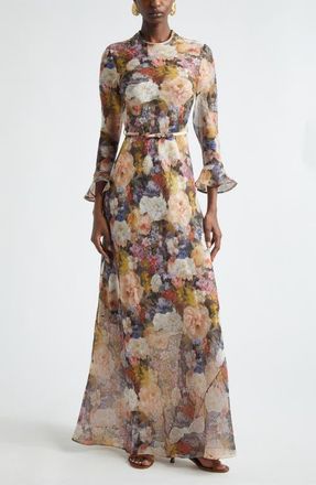 Zimmermann Alchemy Floral Long Sleeve Linen & Silk Maxi Dress in Rosette at Nordstrom, Size 0P