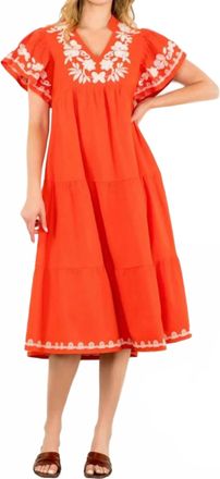 THML Clothing Sierra Embroidered Flutter Sleeve Dress In Orange