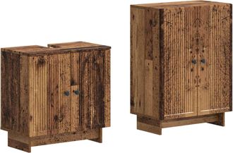 vidaXL Juego De Gabinete De Ba&ntilde;o De 2 Piezas Ede Madera Envejecida Vidaxl