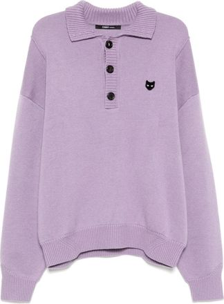 Songzio Maglione a collo alto con pantera e dettaglio in corda - Viola