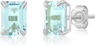 MAX + STONE 14k White Gold Solitaire Emerald-Cut Gemstone Stud Earrings (7x5mm)