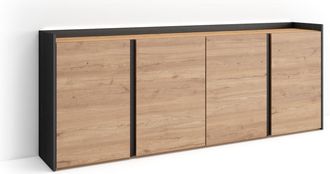 Skraut Home Skraut Home - Aparador Para Sal&oacute;n, Gran Capacidad De Almacenaje, 207x35x80cm, 4 Puertas, Led, Estilo Moderno, Roble Y Negro