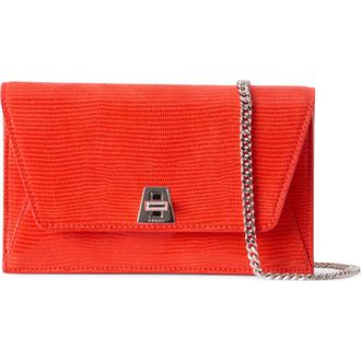 Akris Anouk Lizard Embossed Leather Envelope Wallet on a Chain in Tangerine at Nordstrom