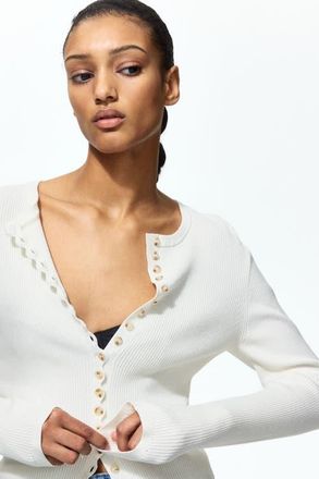 H&M Ribbed cardigan in Cream at Nordstrom, Size Xx-Large