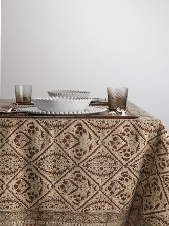 Chamois Jaipur Block-Printed Linen Round Tablecloth (86.5in/2.2m)