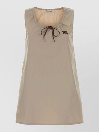 Miu Miu cotton mini dress scoop neck bow detail