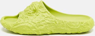 Versace Green Baroque Medusa Embossed Rubber Pool Slide Sandals