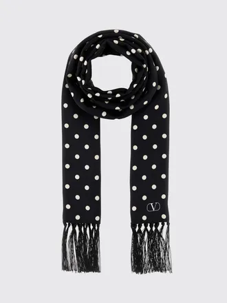 Valentino Garavani VLogo Monogram Polka Dot Cotton Scarf with Fringed Edges