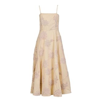 Rotate Flower Mesh Maxi Jurk - Dames - Casual kleedjes - Beige - S - Polyester - Kleedjes