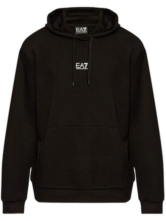 Emporio Armani logo-print hoodie - men - Cotton/Polyester - L - Black