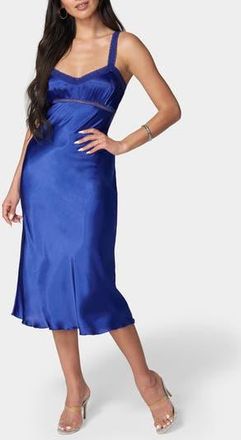 Bebe Lace Strap Satin Midi Slipdress in Blue at Nordstrom Rack, Size X-Small