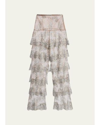 Valentino Garavani Metallic Lace Ruffle Straight-Leg Pants