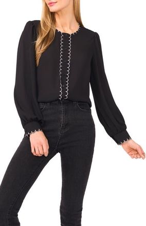 CeCe by Cynthia Steffe Scallop Detail Top in Rich Black at Nordstrom, Size X-Small