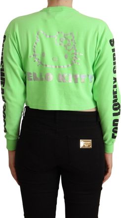 GCDS Womens Mint Green Printed Long Sleeves Cropped Top Sweater Cotton