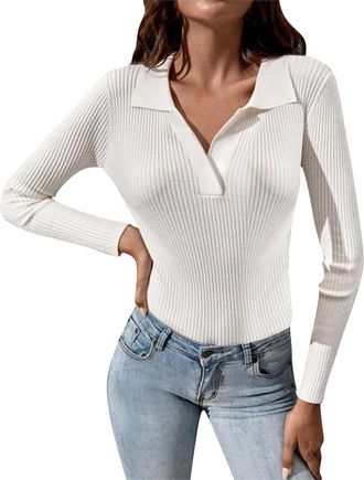 Generic Roll Neck Tops for Women Thermal Shirt Women Solid Color Knitted Sweater Bottoming Turtleneck Sweater Tops Winter Jumpers Fleece Cardigans for (White,