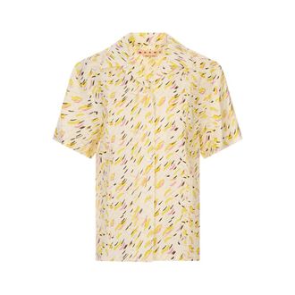 Marni Shirts, female, Multicolor, Size: 2XS Linen shirt with Brushstroke Wave print