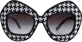 Dolce & Gabbana Black White PIED DE POULE Print Oversized Shades Womens Sunglasses (Pre-Owned)